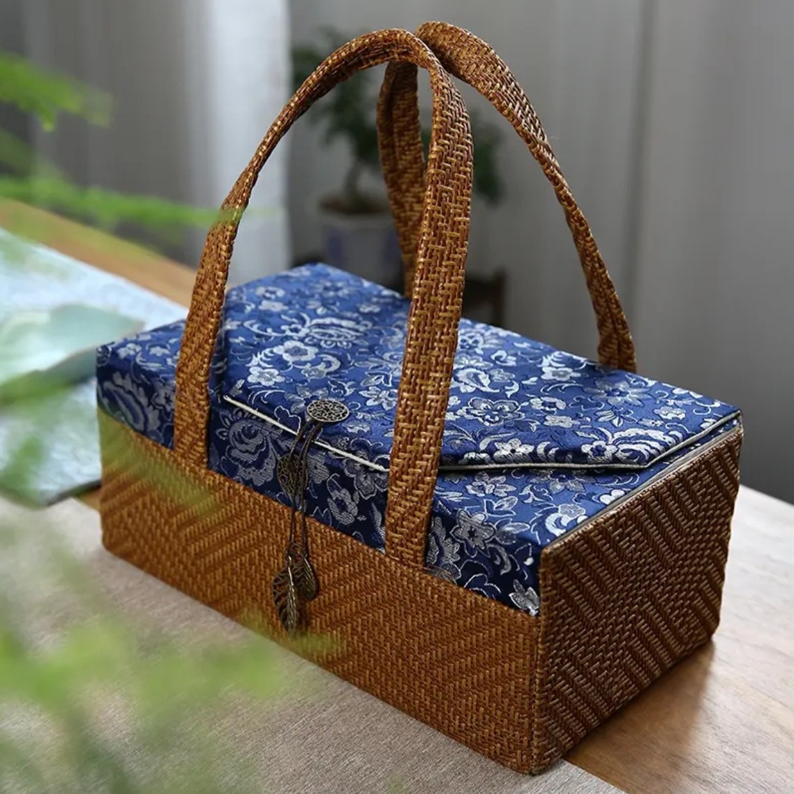 Túi đựng đồ nghệ thuật bằng vải mây, bộ trà du lịch ngoài trời, túi vải gia dụng có sức chứa lớn, túi xách tay dày dặn chống sốc