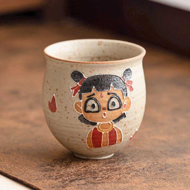 Cốc trà đen đá lửa trắng xanh cực chất, cốc chủ nhân, cốc Nezha Danyin sáng tạo gia dụng, cốc trà cao cấp quốc triều, quà tặng