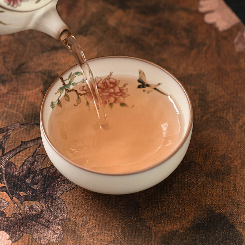 Cốc trà Ru Kiln Cốc chủ nhân gốm sứ cao cấp Cốc uống trà gia dụng Cốc trà bình mỡ lợn đông lạnh hoa mẫu đơn cốc miệng rộng