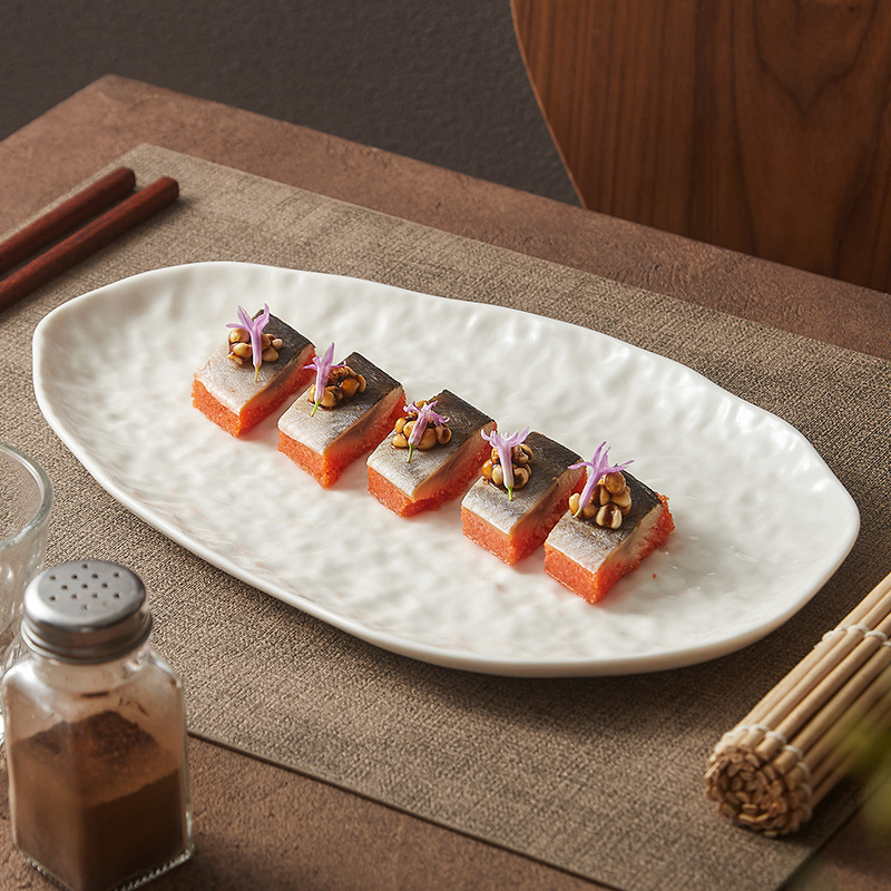 Đĩa gốm đá, đĩa gia dụng, đĩa ăn phương Tây đặc trưng sáng tạo, đĩa bánh ngọt, đĩa chấm điểm, đĩa hình bầu dục, bộ đồ ăn khách sạn