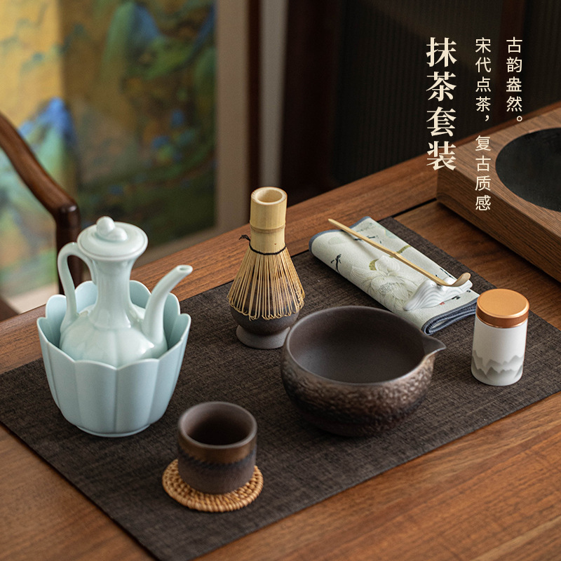 Bộ trà giả Song Matcha trọn bộ dụng cụ pha trà Matcha bát trà Baibenli muỗng trà bình đựng trà ngay lập tức túi đựng đồ cầm tay