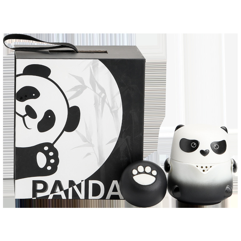 Bộ ấm chén trà gốm sứ di động Panda Fubao Fula, hộp quà tặng, một ấm hai chén, dùng ngoài trời, bộ trà Kung Fu