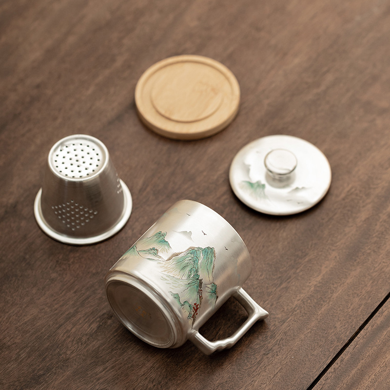 Hàng ngàn dặm giang sơn mạ bạc cốc văn phòng gia dụng cốc pha trà chuyên dụng cá nhân tách trà gốm lưu niệm