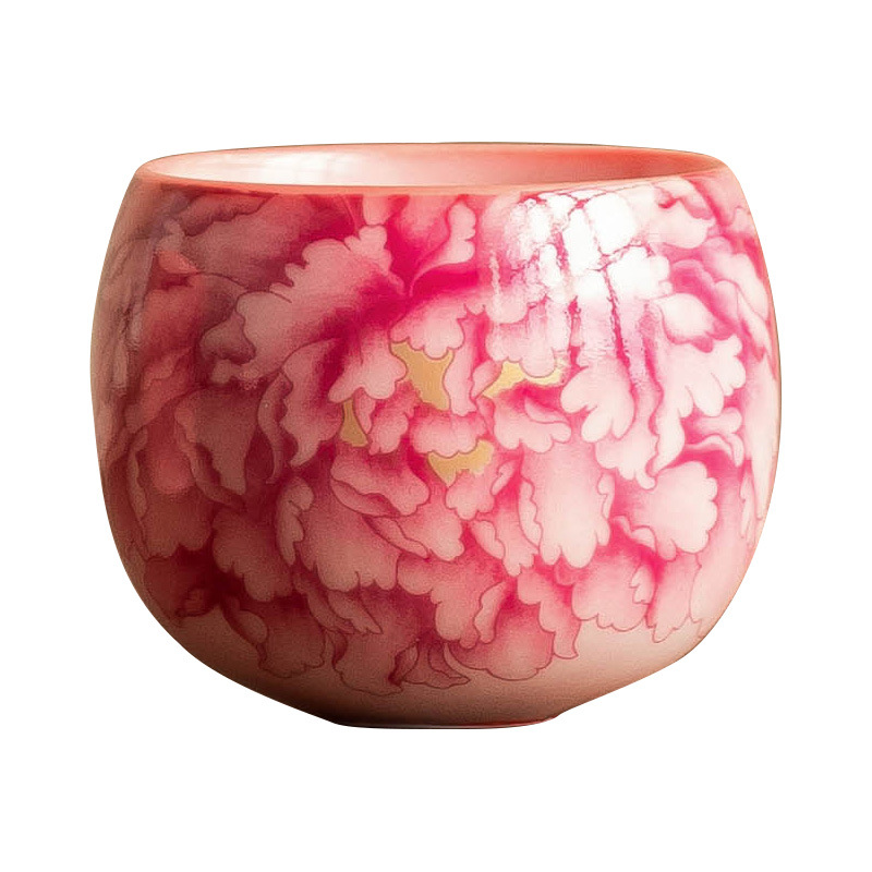 Cốc chủ nhân màu hồng, màu đỏ quốc gia, hoa mẫu đơn, bộ trà gốm sứ gia dụng, tách trà, tách trà, tách đơn