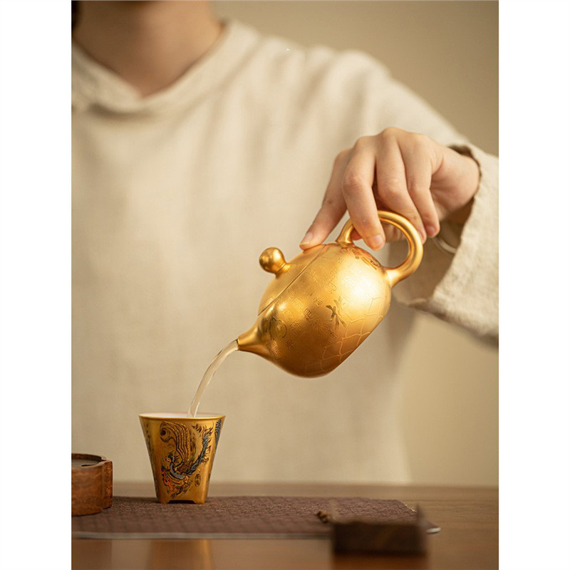 Ấm trà Xi Shi hoa sen mạ vàng ấm trà cao cấp ấm trà vàng dụng cụ pha trà Kung Fu sang trọng nhẹ gia dụng ấm pha trà quà tặng