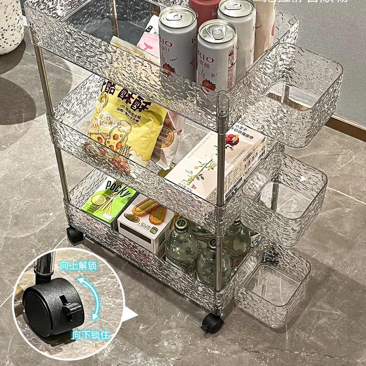 Giá để đồ ăn vặt, giá để đồ đa chức năng cho đầu giường di động nhiều tầng acrylic cho phòng khách và nhà bếp