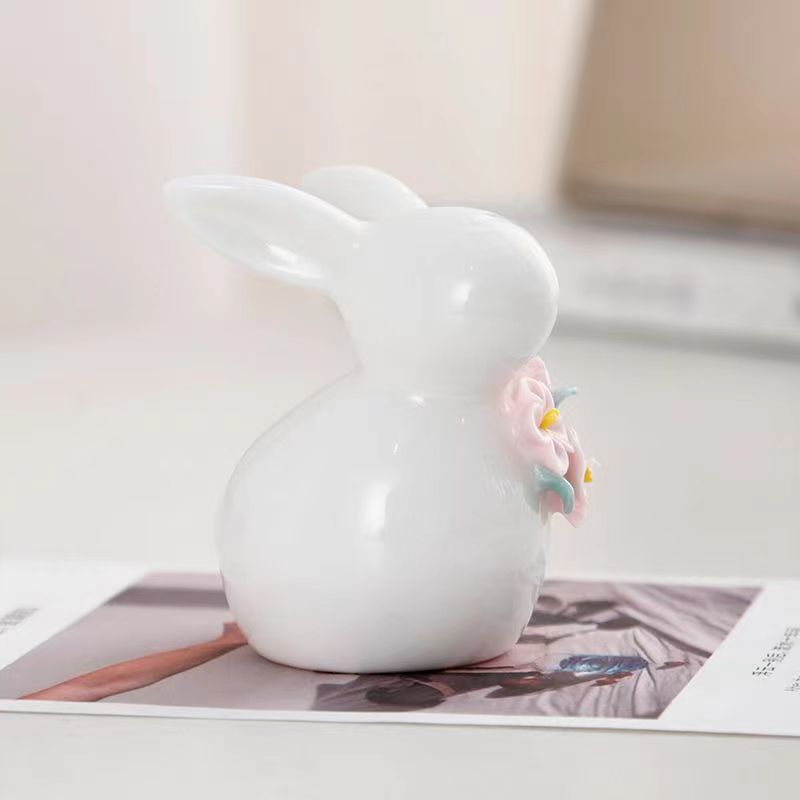 Nhà sản xuất cung cấp hoa thủ công gốm sứ thỏ nhỏ đồ trang trí bàn trà Thỏ Gốm sứ có nắp trà Thỏ Gốm sứ