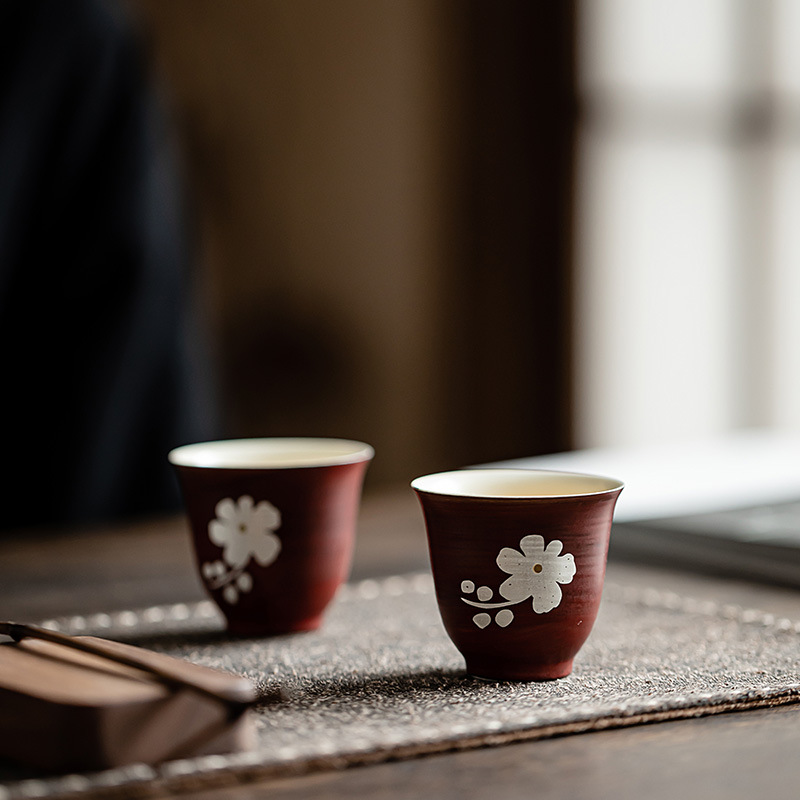 Cốc mận bạc màu Đỏ Táo gai màu hồng cốc trà gốm sứ cốc làm đẹp cốc trà cá nhân Hộp Quà Bộ trà Kung Fu Trung Quốc