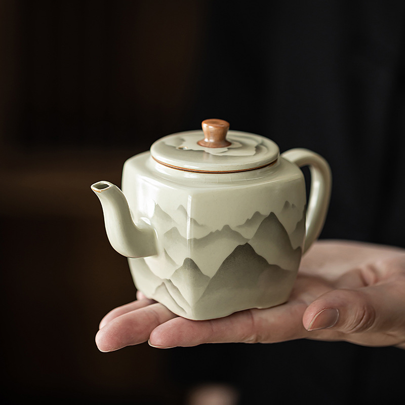 Núi Ruyao, ấm vuông như hoa, bộ trà Kung Fu gốm sứ, ấm trà, ấm đơn nhỏ, mở cổ điển, có thể nâng