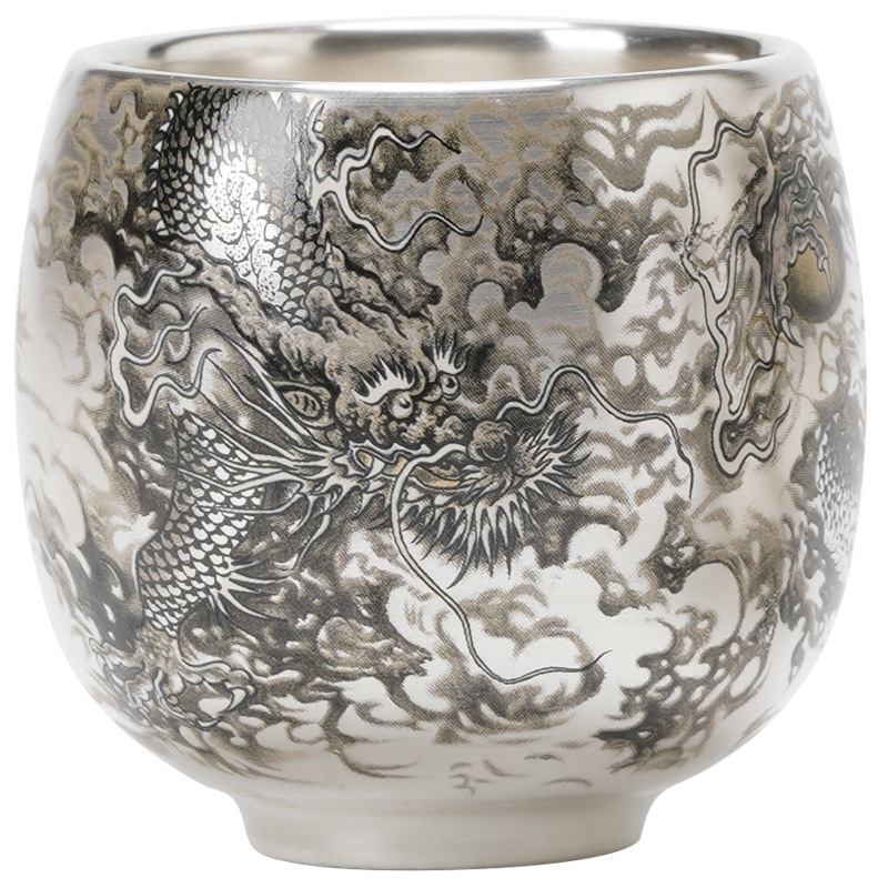 Dragon Opera Bead 999 sterling bạc sứ bào thai mạ bạc cốc trà Bộ trà Kung Fu cốc chủ sở hữu cốc đơn tách trà Tách Trà Cá Nhân