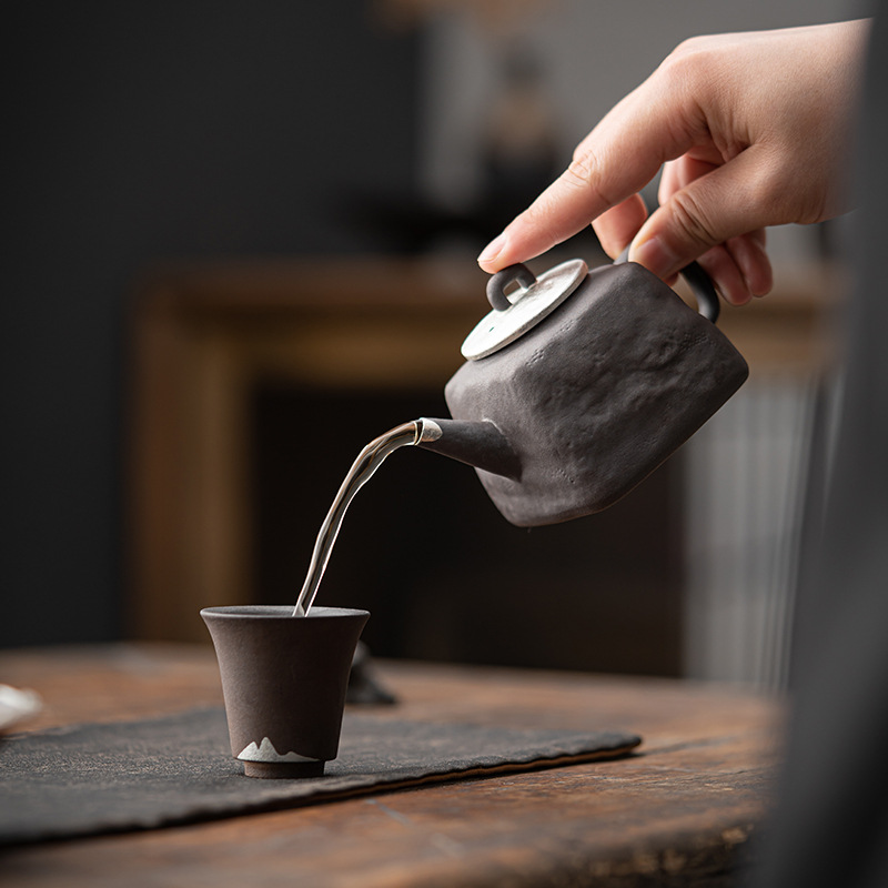 Ấm Hán Trung bùn đá lâu đời, ấm trà cổ điển, ấm trà Nhật Bản gia dụng, ấm trà đơn có thể nâng cao, ấm trà cao cấp