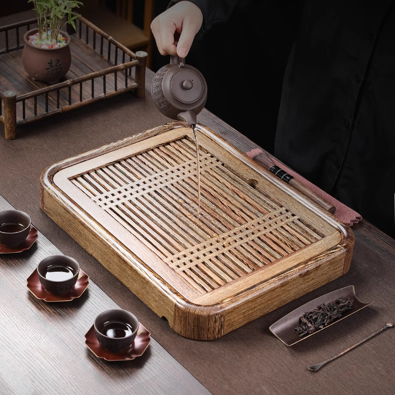 Khay trà gỗ nguyên khối gỗ trắc, khay pha khô cao cấp cỡ nhỏ gia dụng, khay trà Kung Fu, bàn trà thoát nước, biển trà một người
