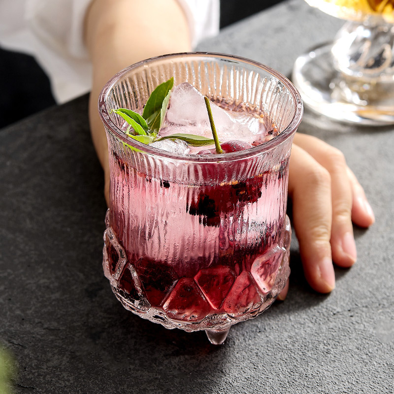 Cốc thủy tinh hoa văn cây cốc uống nước dày gia dụng ly rượu whisky cốc nước trái cây tráng miệng cốc nước trái cây cốc cao cốc có giá trị cao