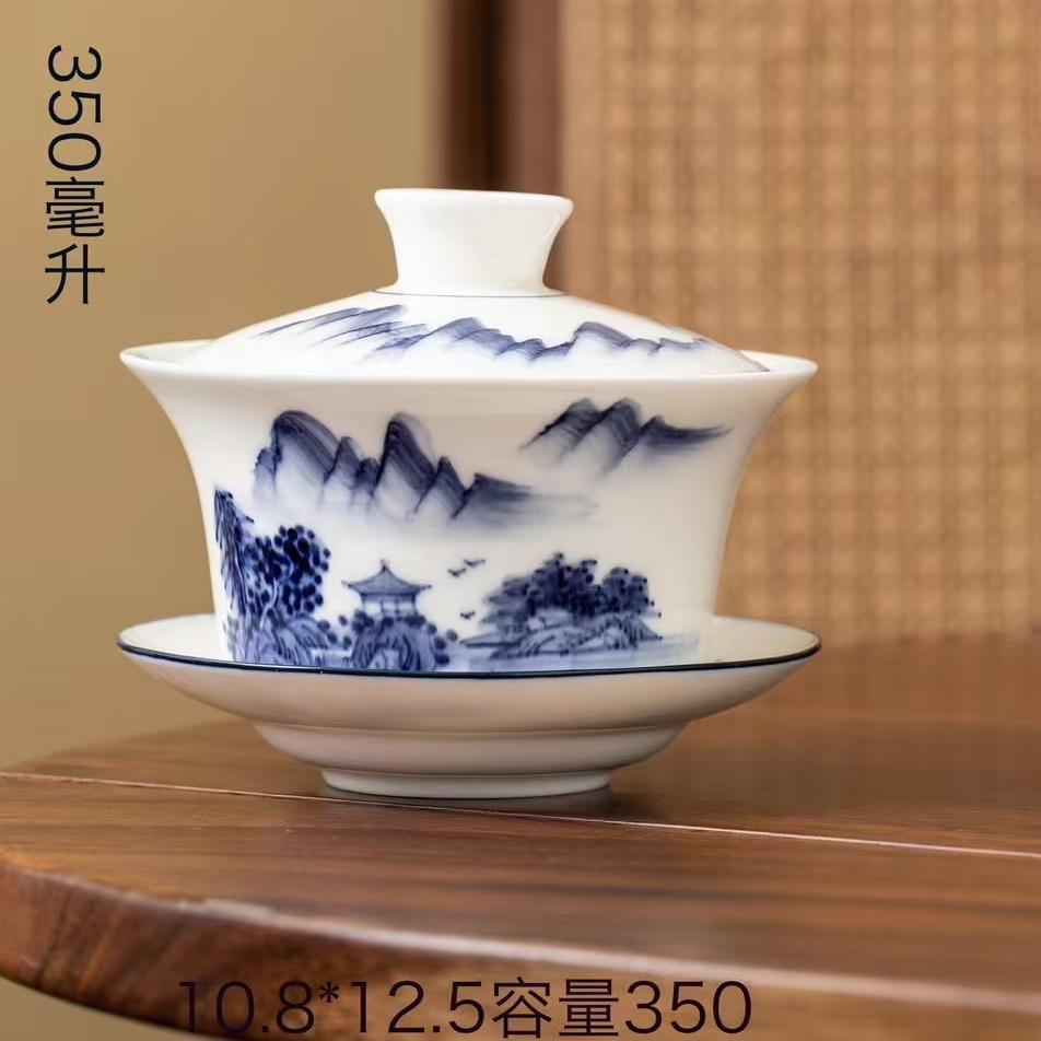 Bát có nắp di chuột bằng gốm sứ cỡ lớn Bộ trà sứ trắng Đức Hoa cao cấp không nóng bát pha trà tám báu