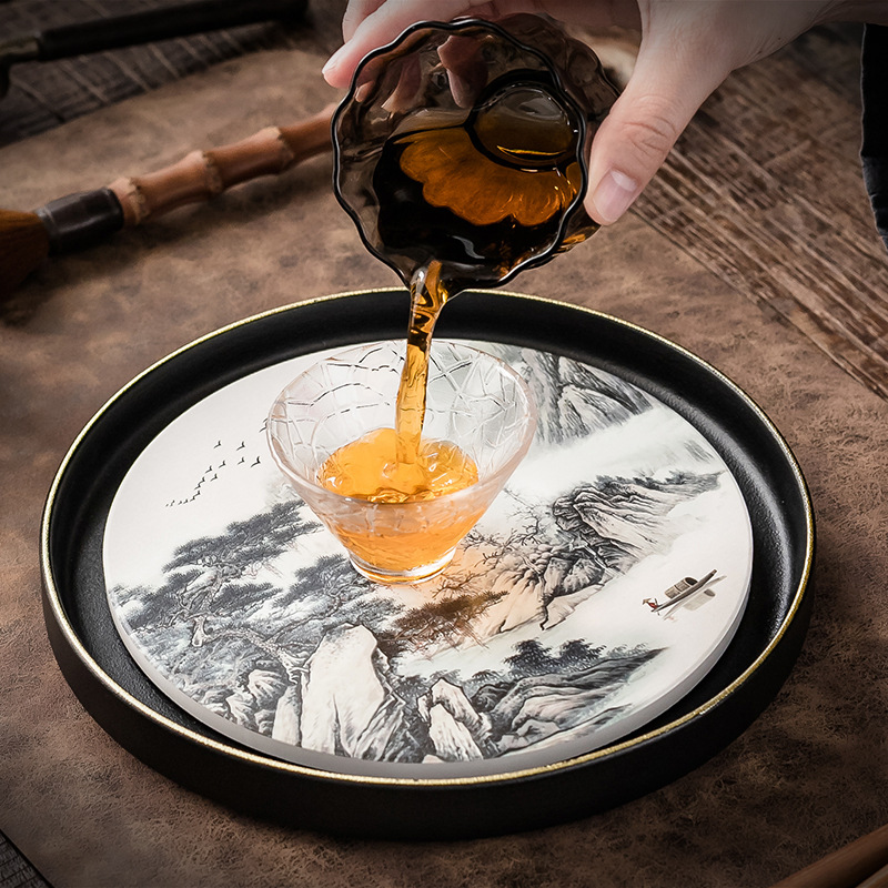 Bán buôn bình thấm nước gốm sứ khay đựng bọt khô Khay đựng ấm trà gốm sứ hình tròn khay đựng nước bình đựng nước bàn ủ khô gia dụng loại nhỏ