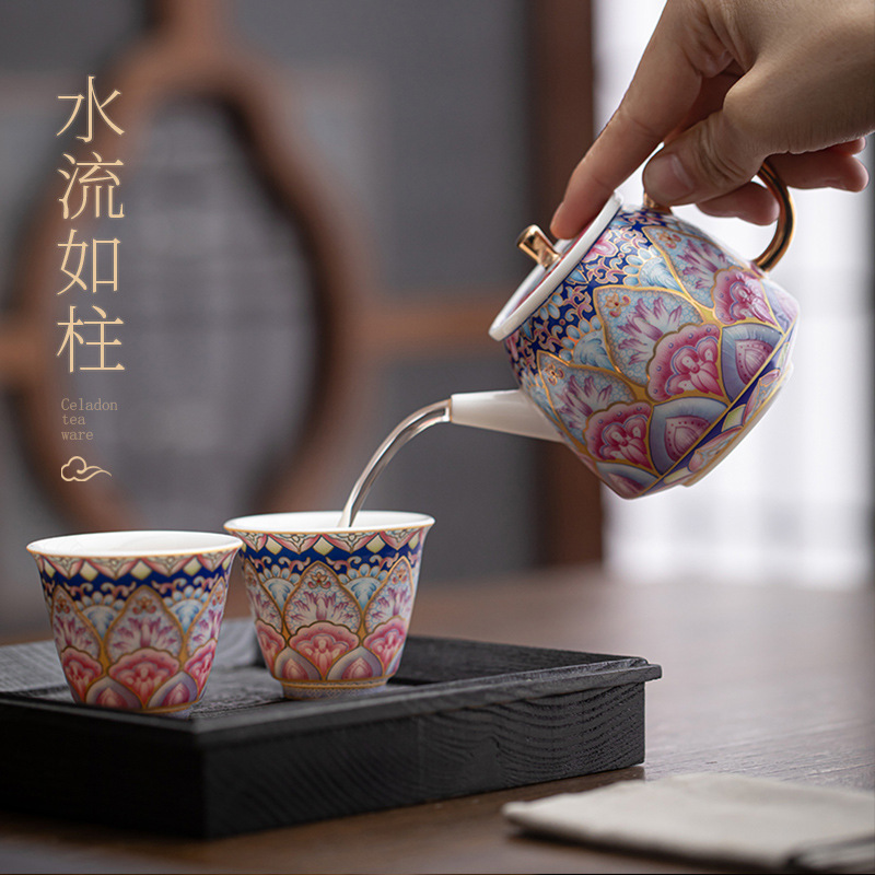 Bộ ấm trà gốm sứ tráng men một ấm hai cốc Hộp quà cao cấp Ấm trà Kung Fu Bộ ấm trà Bộ đồ lưu niệm bán buôn