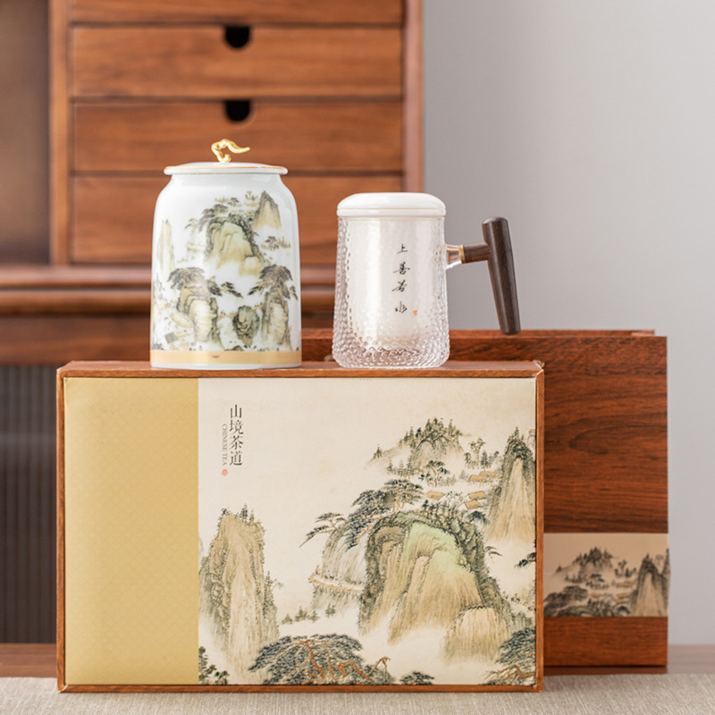 2021 Trà đen lon trà hộp rỗng hộp quà Dahongpao Jin Junmei trà xanh Biluochun gốm sứ phong cách retro