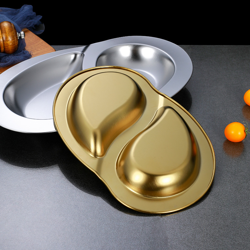 Đĩa đôi hình chữ S inox 304 Đĩa gà rán Hàn Quốc Đĩa ăn nhẹ Đĩa món ăn lạnh Nhà hàng PBCP23