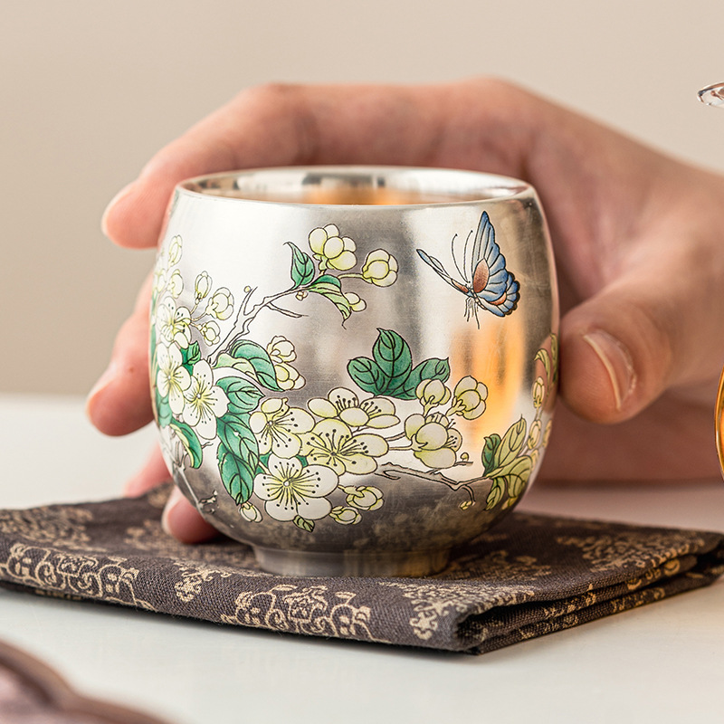 Cốc trà Kung Fu Sakura Cốc Thiền tách trà gia dụng cá nhân Cốc trà Bộ trà bạc 999 cốc chủ nhân cốc đơn