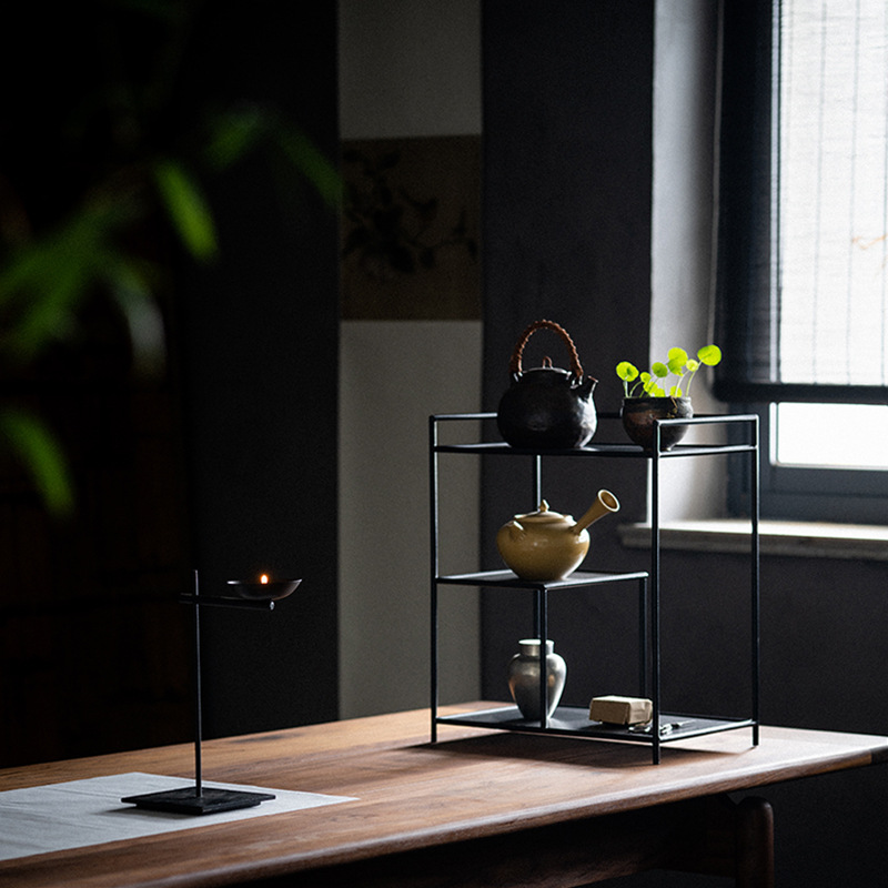 Giá để đồ Bộ ấm trà kiểu Trung Quốc mới của Da'antang, giá trưng bày, Giá sắt, tủ đựng ấm trà, giá bố trí phòng trà Thiền