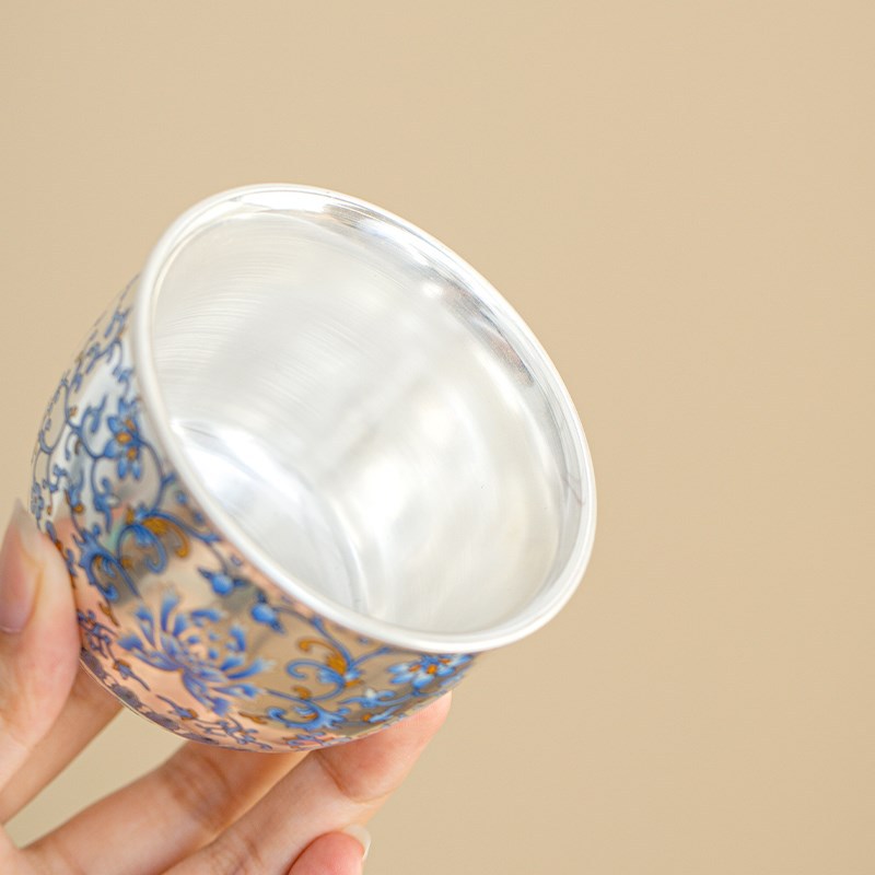 . Cốc chủ nhân mạ bạc hoa sen rối, cốc nước, cốc trà, cốc đơn đầu F cao, trà cao cấp sức chứa lớn chuyên dụng cá nhân