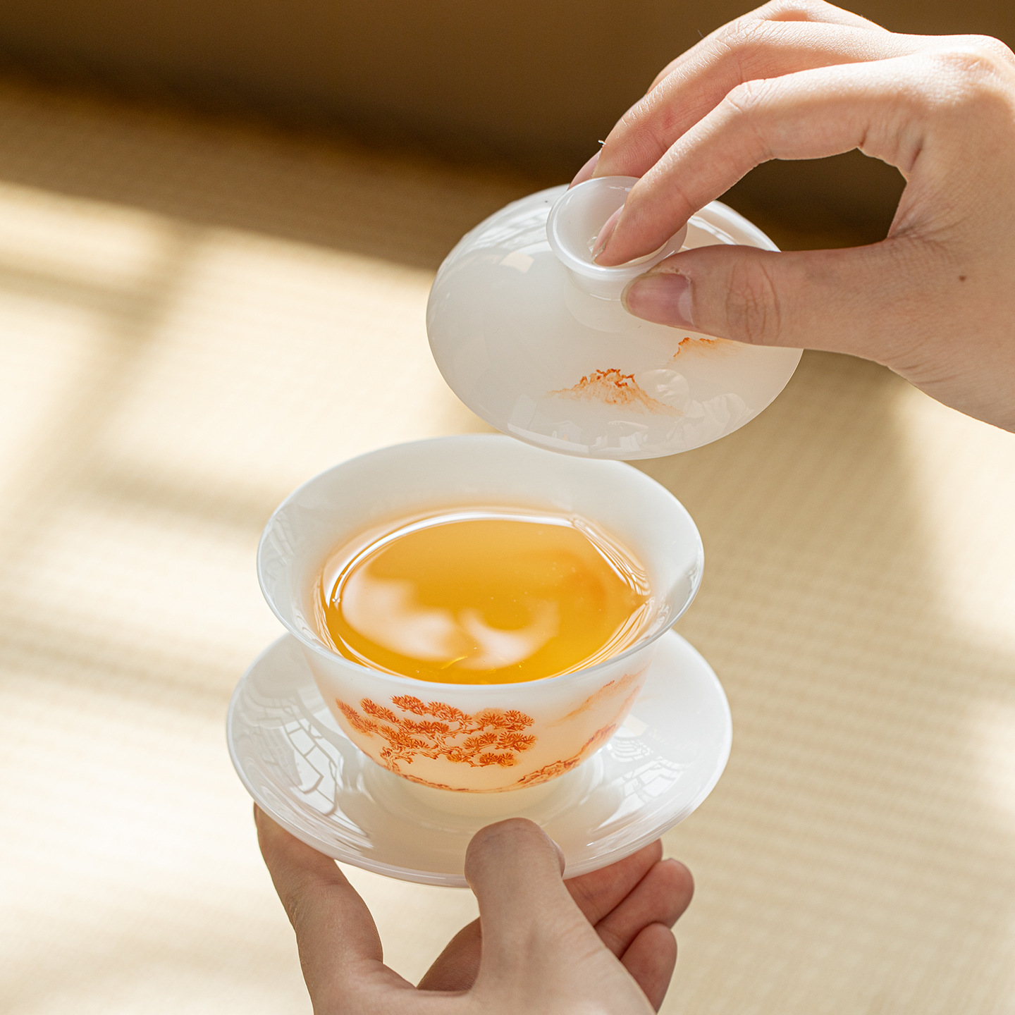 Bộ dụng cụ pha trà bằng tay ngọc bích bằng tay Gong Hong Fortune Bộ ấm trà sứ trắng Dehua tách trà đồ pha trà quà lưu niệm