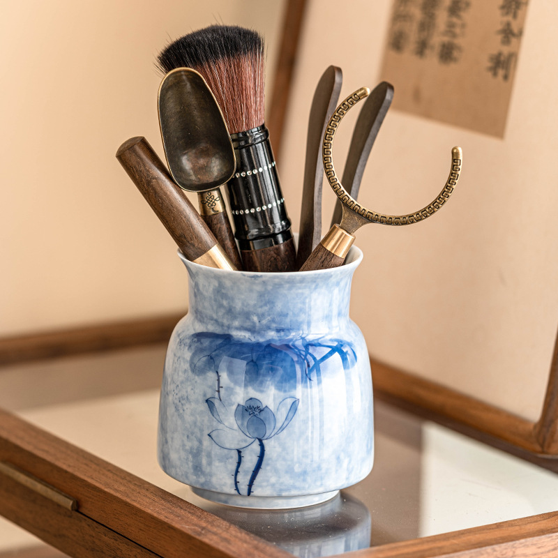 Vẽ tay hoa sen xanh trà đạo sáu quý ông Bộ dụng cụ pha trà kẹp Trà thìa trà ống trà Bộ trà Kung Fu Phụ Kiện Bộ trà Daquan