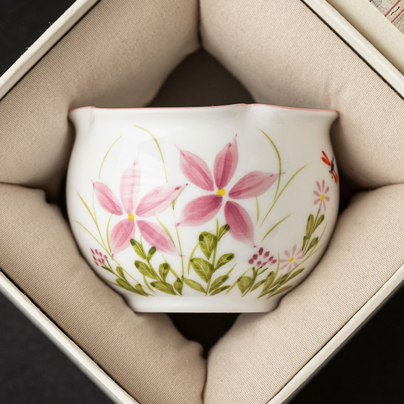 Cốc trà cổ màu xám thực vật cốc chủ nhân cốc nụ hoa cúc chuồn chuồn đơn cốc trà gia dụng cốc trà chuyên dùng uống trà