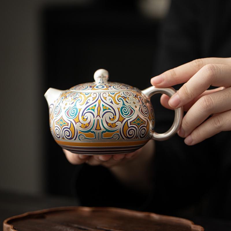 Cao cấp bạc Gongfu He Fusen Master Handmade Xi Shi Ấm trà 999 sterling bạc mạ bạc Ấm trà thời Xuân Thu Chiến Quốc Phượng hoàng