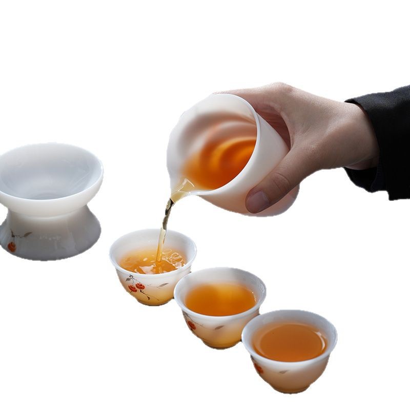 Cao cấp vẽ tay đá ngọc bích sứ công phu cốc Dehua sứ trắng trà biển trà chia ngăn chống bỏng đồng phục cốc gốm bộ trà trà thoát nước