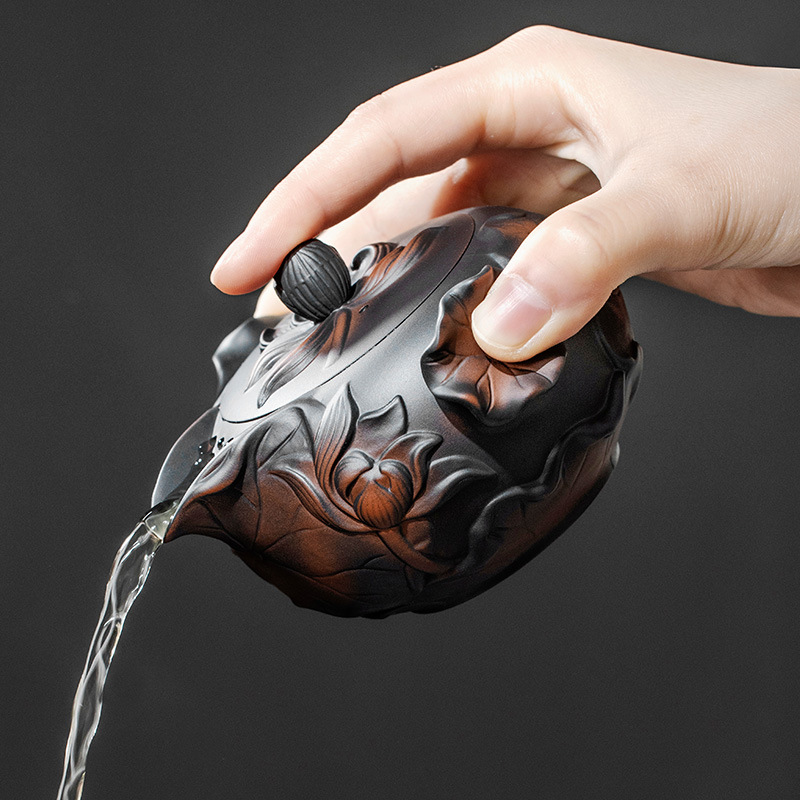 Ấm pha trà gốm tím, ấm một tay cầm, ấm pha trà gốm sứ, ấm pha trà gia dụng không nóng dung tích lớn, dụng cụ pha trà Kung Fu