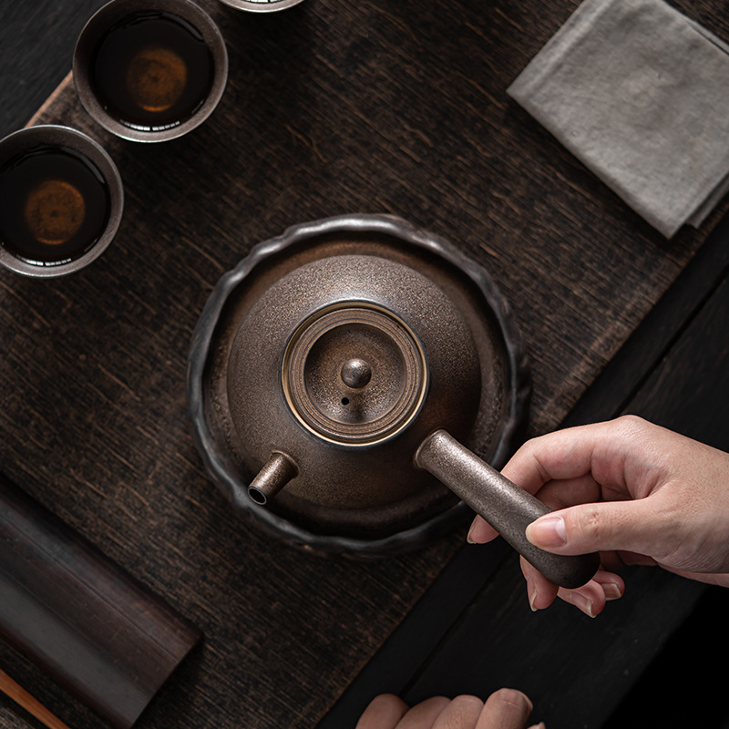 Ấm trà Kung Fu Gốm Sứ Cổ Điển Thủ Công bằng sắt mạ vàng kiểu Nhật ấm trà Đơn Gia dụng nhỏ