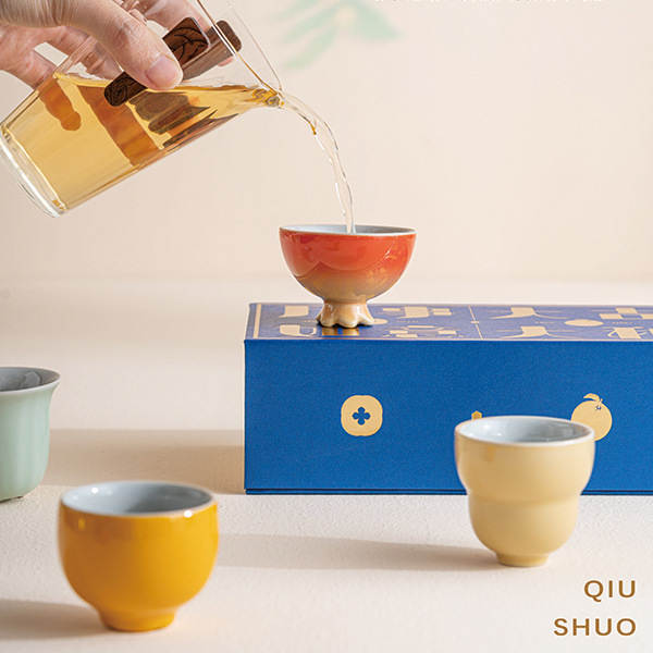 Quà tặng doanh nghiệp tinh tế, quà lưu niệm, tách trà gốm Qiushuo Xile, hộp quà tặng, bộ trà Kung Fu, cốc hình đặc biệt, cốc chủ