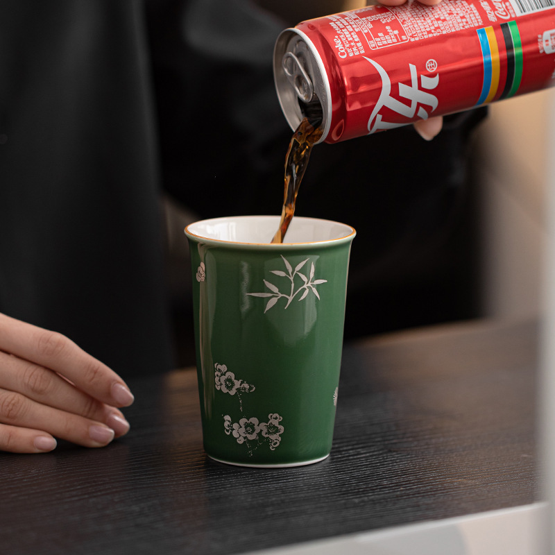 Ba người bạn của tuổi Hán, cốc thủy tinh xanh, cốc coca, cốc pha trà văn phòng, cốc uống nước dung tích lớn