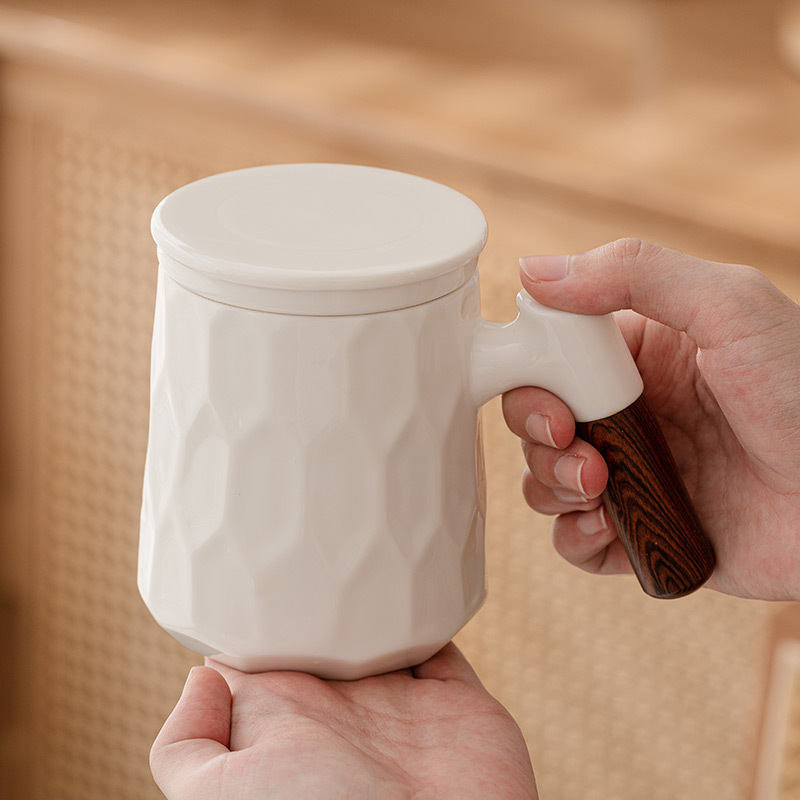 Cốc văn phòng sứ trắng Dehua cốc tách trà có nắp Cốc pha trà Cốc Cốc Cốc đựng trà cá nhân