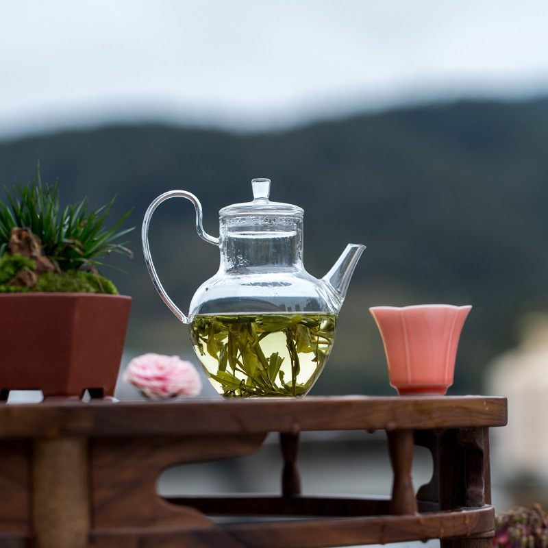 Ấm trà xanh thủy tinh giả Song, dụng cụ pha trà chịu nhiệt gia dụng, ấm trà hoa, ấm trà pha trà Borosilicat cao cỡ lớn, ấm đơn, Bộ Trà Hoa
