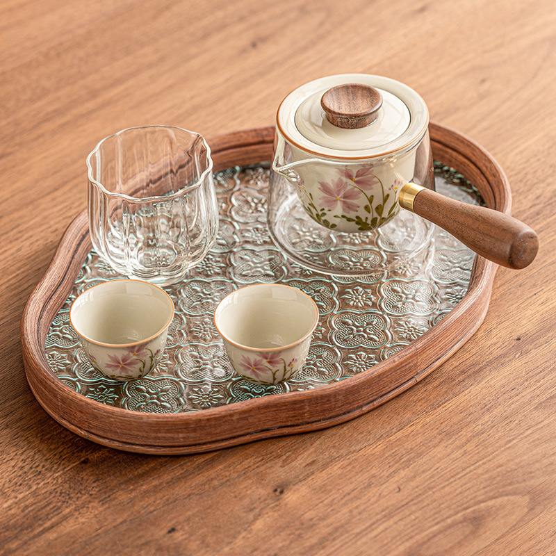 Bộ ấm trà tay cầm bên hoa cúc nhỏ vẽ tay Bộ trà khay pha trà Kung Fu gia dụng Bộ trà du lịch ngoài trời di động