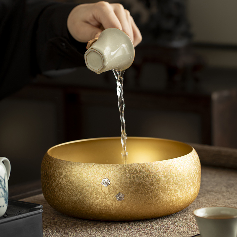 Cao cấp nguyên chất bằng đồng trà rửa Nhật Bản phong cách Thiền hộ gia đình chậu nước mực rửa trà bát trà cặn lọ đồng bộ ấm trà phụ kiện