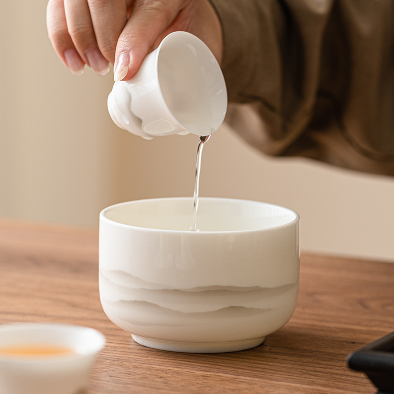 Cốc ngọc bích mỡ cừu, cốc rửa trà, cốc đựng nước cỡ nhỏ, gốm sứ xây nước, cốc đựng trà, dụng cụ trà Kung Fu kiểu Trung Quốc gia dụng, phụ kiện trà đạo