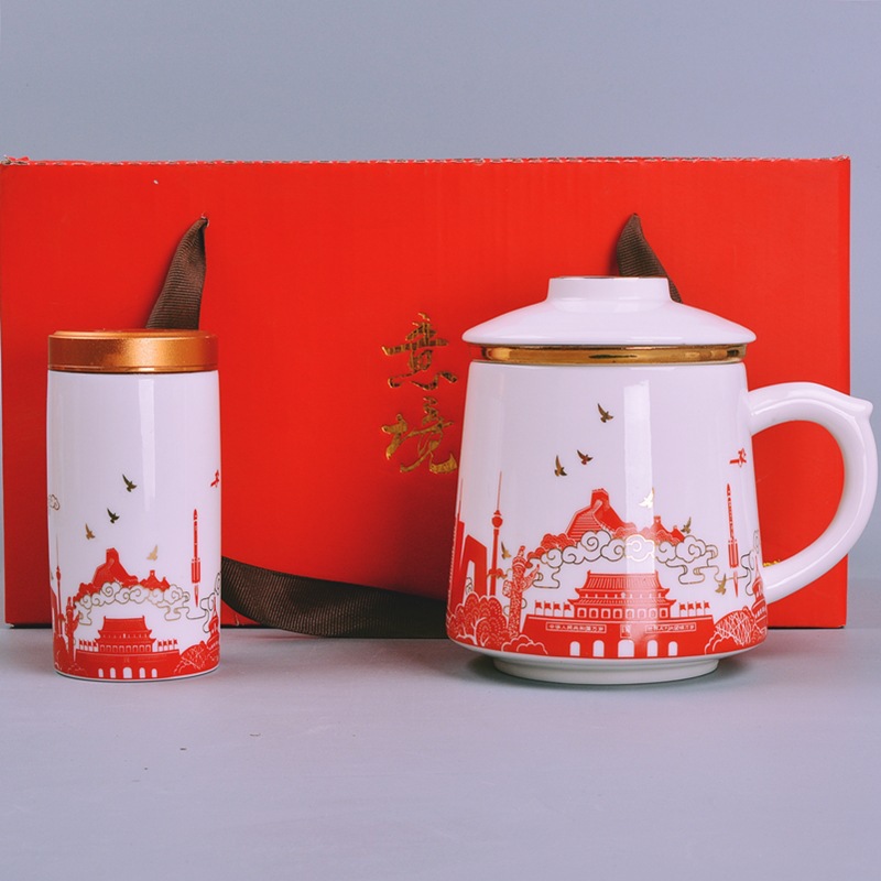 Cốc sứ cốc thủy triều quốc gia cốc văn phòng kinh doanh tách trà tách trà màu đỏ hoạt động văn hóa quà lưu niệm