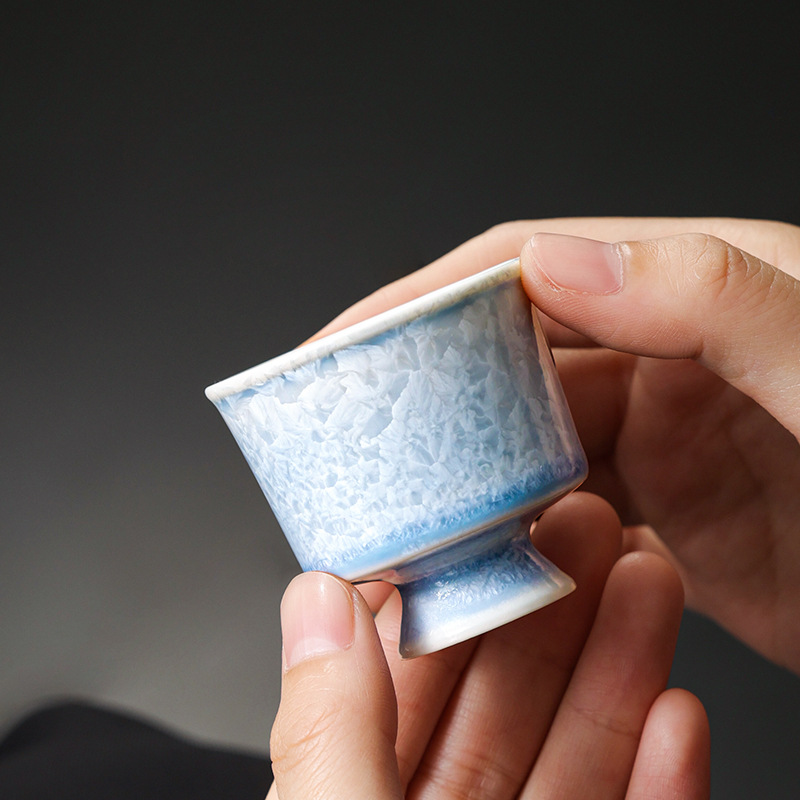 Cốc trà chân cao tráng men pha lê gốm sứ cốc chủ nhân cao cấp gia dụng cốc đơn hoa băng trà trà chén trà bộ trà