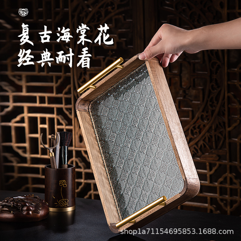 2024 Gỗ Óc Chó mẫu mới khay đựng trà bàn pha khô Kung Fu gia dụng hình chữ nhật Khay trà gỗ nhỏ văn phòng
