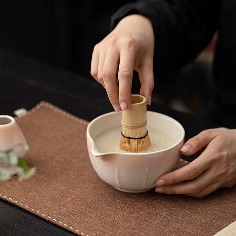 Bát matcha hoa văn dọc gốm sứ Dụng cụ đặt trà kiểu Nhật Bình trà Bàn chải trà đứng hỗ trợ bọt trộn trà Phụ kiện trà đạo Baixi