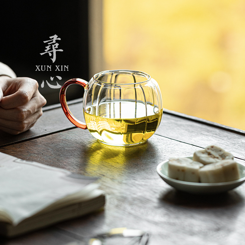 Cốc thủy tinh trong suốt cốc nước cho bé gái cốc nước trà gia dụng mùa hè cốc pha trà cốc hoa văn phòng nam cốc bí ngô