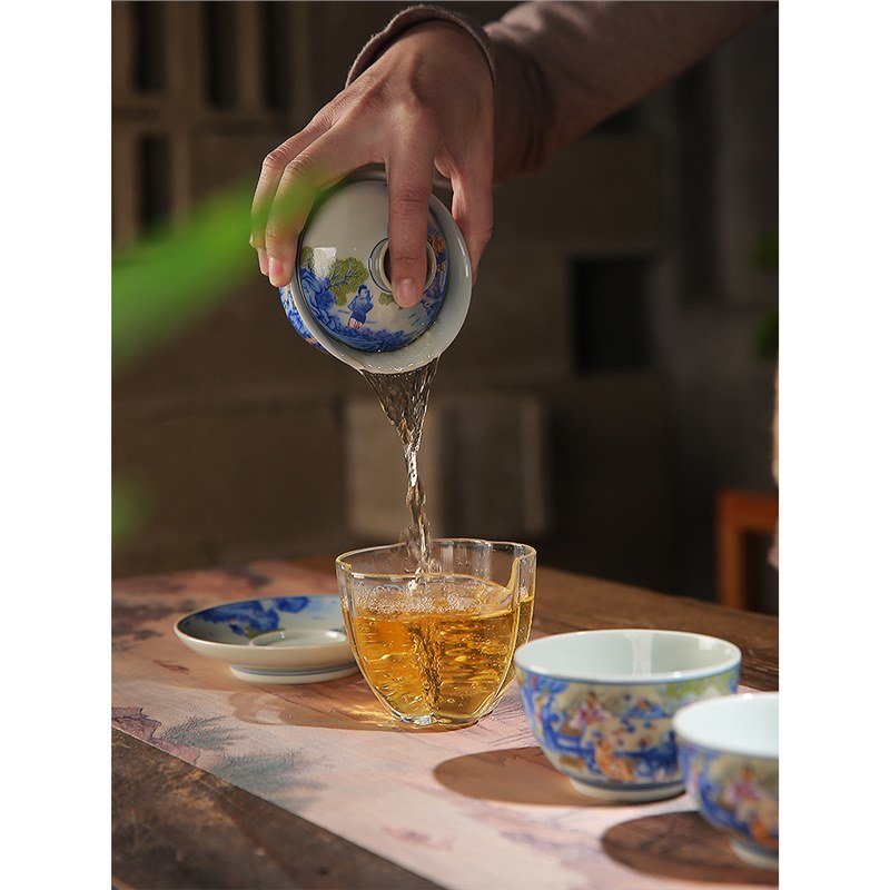 Cốc trà tam tài tráng men cổ bát trà gốm sứ yến tiệc đêm đào mận thủ công bát trà Kung Fu bộ trà bát trà lưu niệm