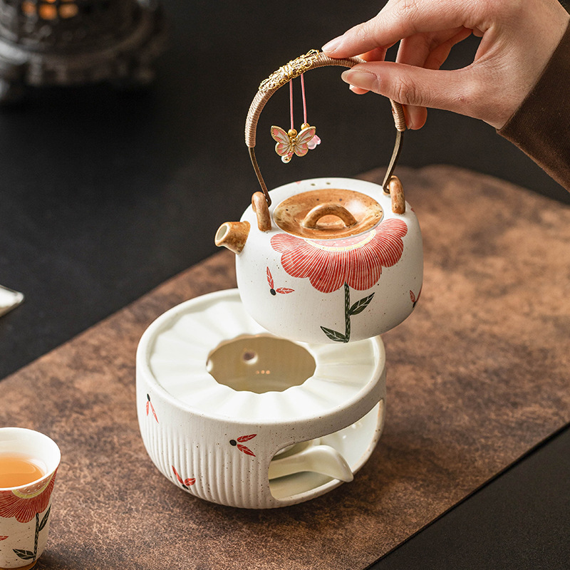 Quạt chạm khắc hoa hướng dương ấm trà ấm trà bếp trà gốm sứ ấm trà gia dụng ấm trà đế sưởi ấm bếp nến