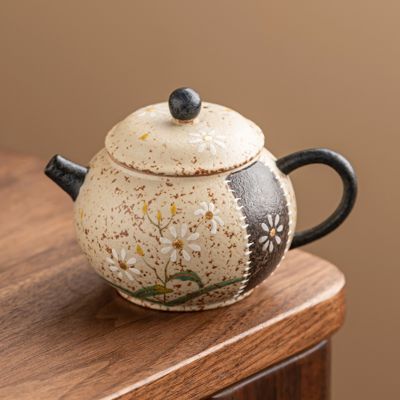 Ấm trà đỏ đá lửa trắng xanh cực chất, ấm đèn lồng cung điện hoa cúc nhỏ vẽ tay bằng vàng tinh xảo, ấm trà phác thảo, ấm đơn