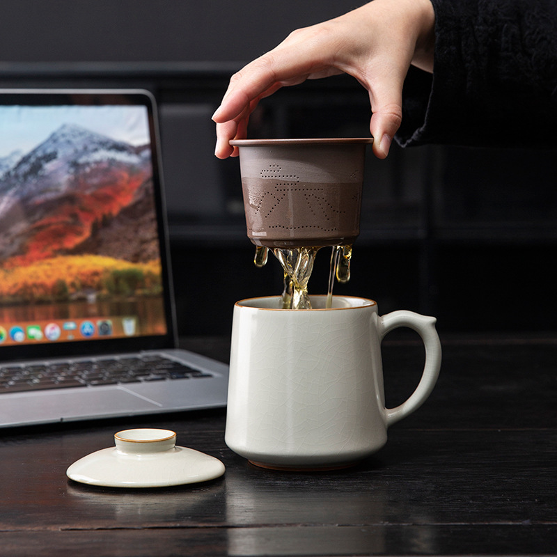 Cốc văn phòng Ruyao tách trà nước tách trà gốm sứ có thể nâng cao cốc pha trà cao cấp bán buôn cốc cá nhân lưu niệm