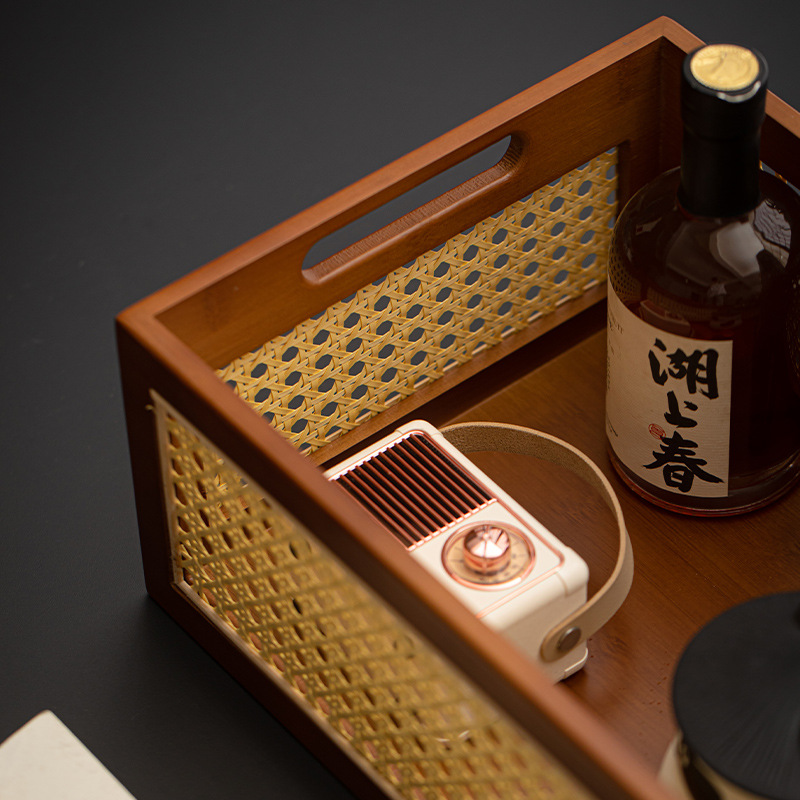 Giỏ đựng đồ bằng mây tre nâu để bàn giỏ đựng đồ retro nhà phòng khách handmade hộp đựng đồ lặt vặt hộp đựng đồ ăn nhẹ
