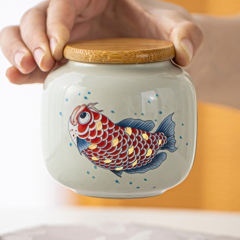 Bình đựng trà chống ẩm kín màu xám thực vật Bình đựng trà cỡ nhỏ cầm tay Bình sứ Phụ kiện trà đạo cổ điển Trung Quốc Bình rỗng